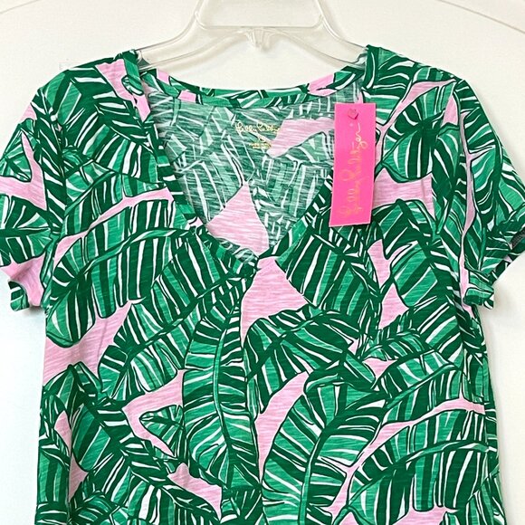 New Lilly Pulitzer XS Etta V Neck T-Shirt Top Conch Shell Pink Green NWT - Picture 3 of 8